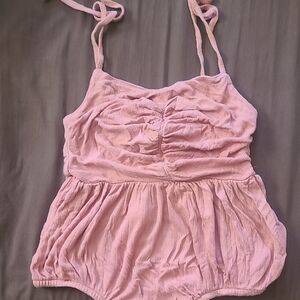 Pink Ruched Spaghetti Tie Outfit
